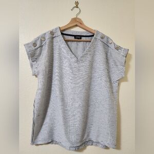 Jones New York Striped V-Neck Blouse with Button Accents